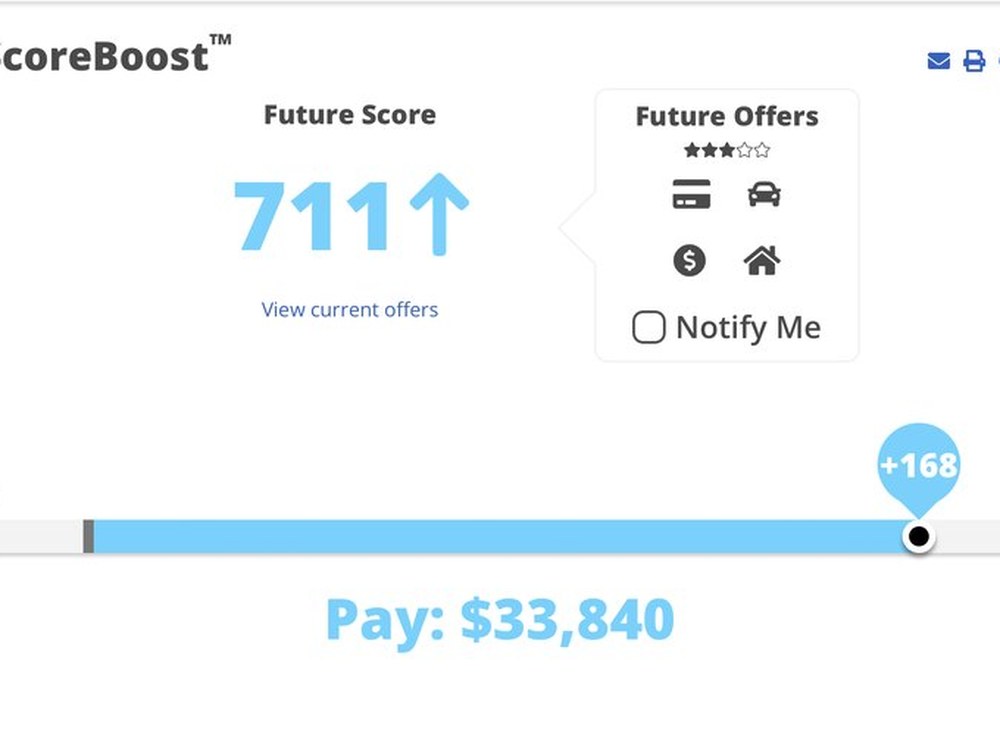 SmartCredit dashboard showing a 711 credit score, up 168 points.