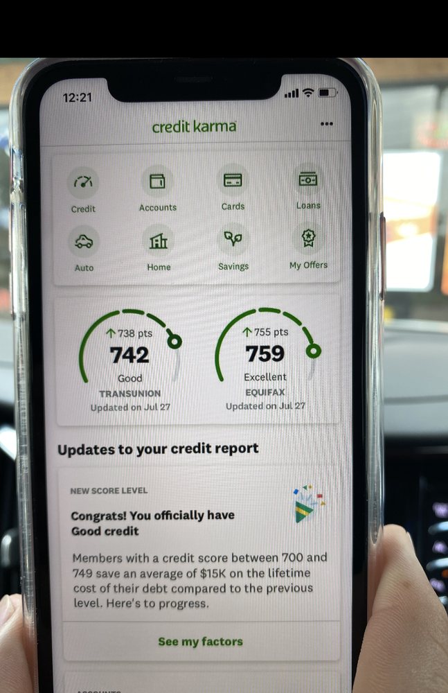 Credit Karma app showing scores of 742 and 759 — you officially have good credit.